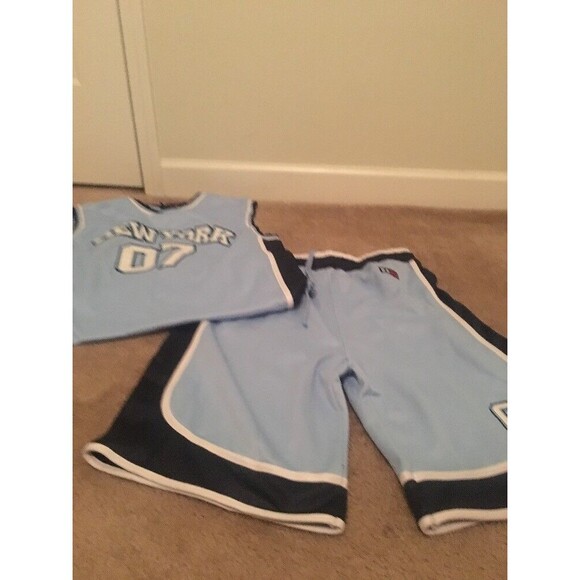 2pc Vintage Big Land Men’s Blue & White Short Set New York Size XL